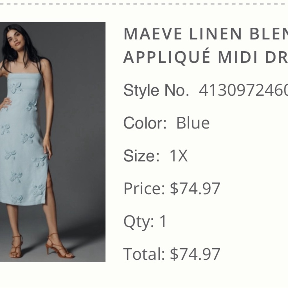 Maeve Blue Linen Blend Appliqué Midi Dress 1X